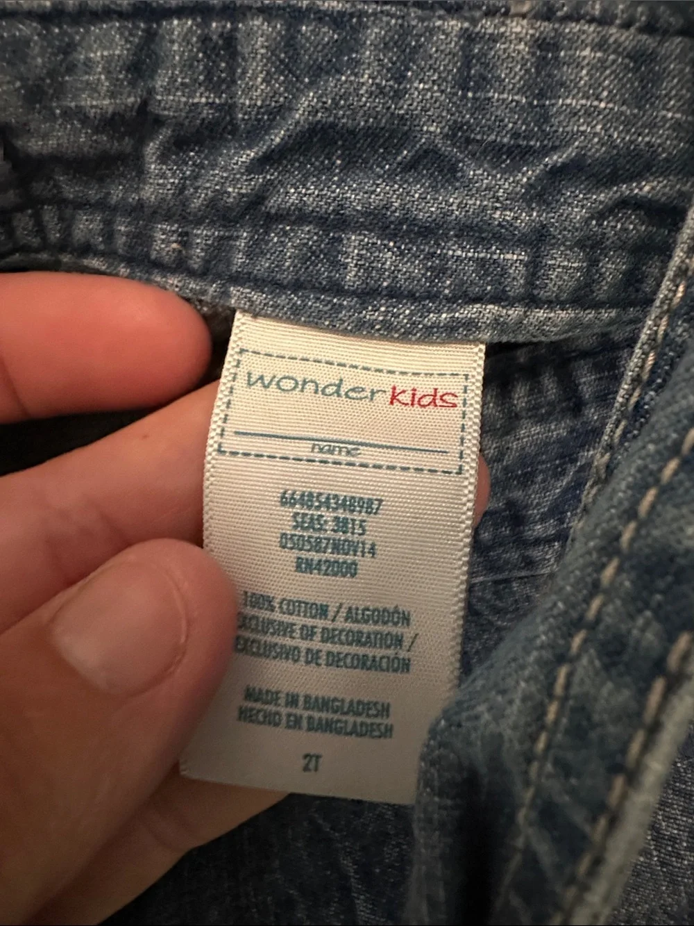 Wonderkids Denim Overall Dress with Coral Bow size 2t